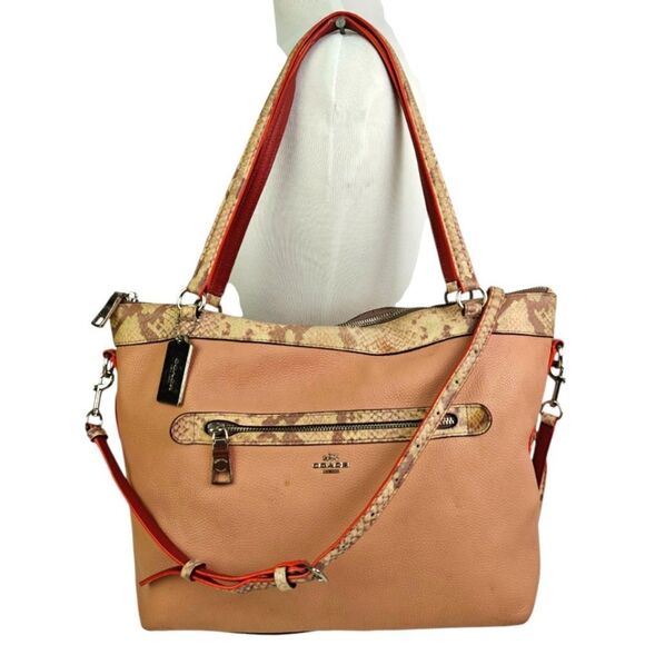 Coach Light Pink Genuine Leather Shoulder Bag Tote Handbag Purse - Picture 1 of 10